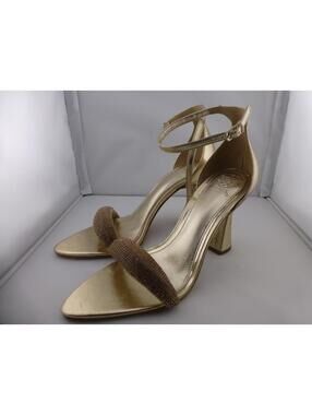 Vince Camuto VC-AYLEN Gold Rhinestone Ankle Strap Block Heel Sandals SZ 9 M3
